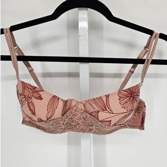 Y2K Gilligan & O'Malley Intimates Sz 36B Push Up Demi Bra Pink Lace Floral - Picture 1 of 4